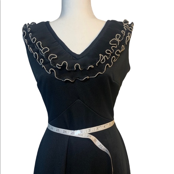 Vintage Black Dress with Pearl Lined Ruffles - Picture 2 of 13